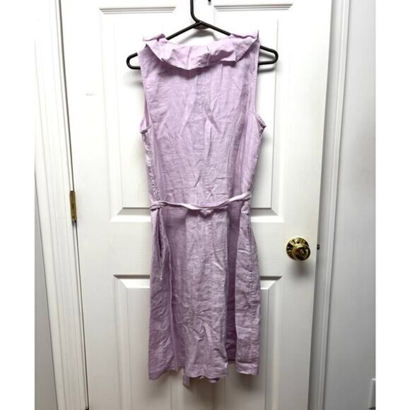 NWT Talbots Linen Dress, Lavender Ruffle Neck, Sleeveless V Neck, Women's Size 8 - Picture 2 of 6